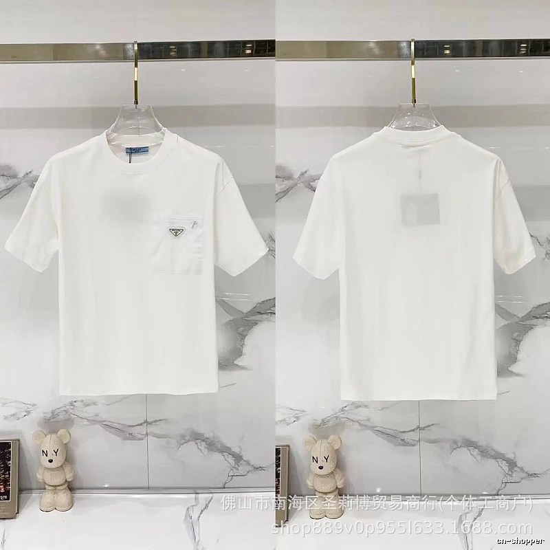 Prada Triangle Logo Minimalist Style White Short-sleeve T-shirt
