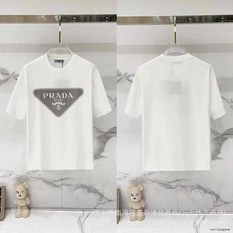 Prada Triangle Logo Minimalist Style White T-Shirt