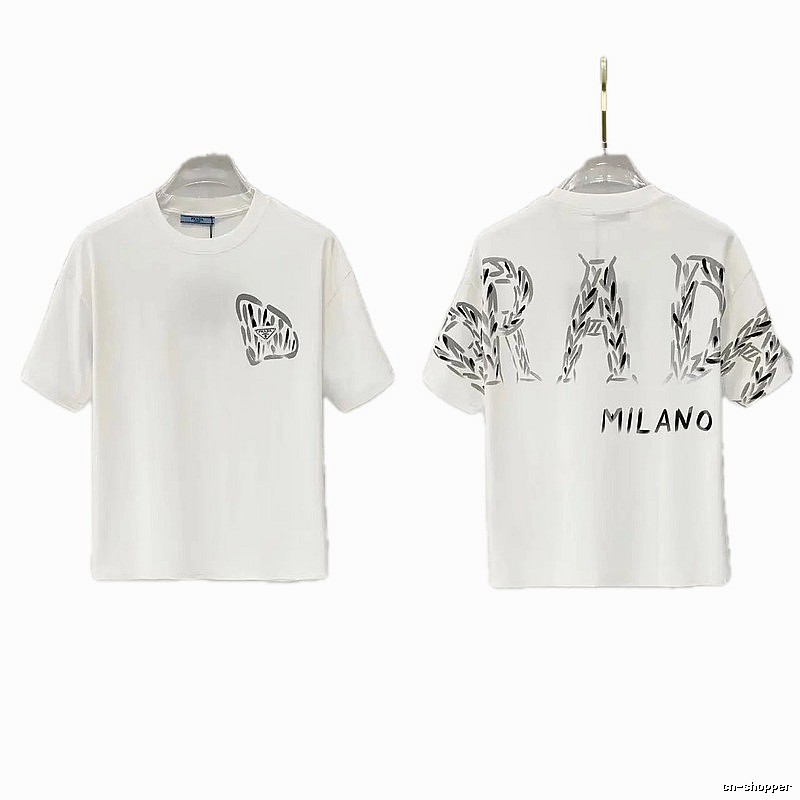 Prada Triangle Logo Trendy & Edgy Style White Short-sleeve T-shirt