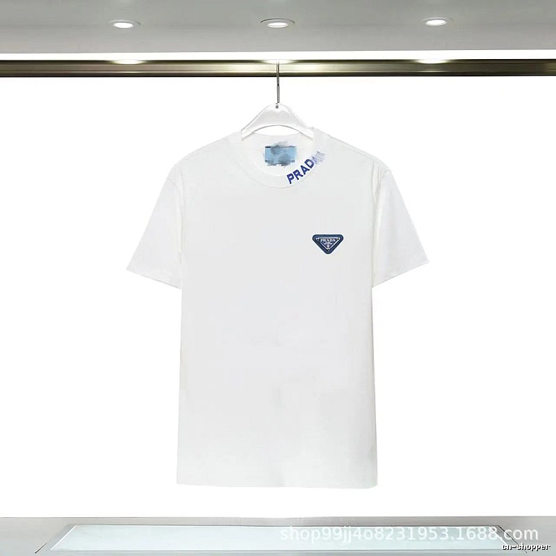 Prada Triangular Logo Minimalist Style White Short-sleeve T-shirt