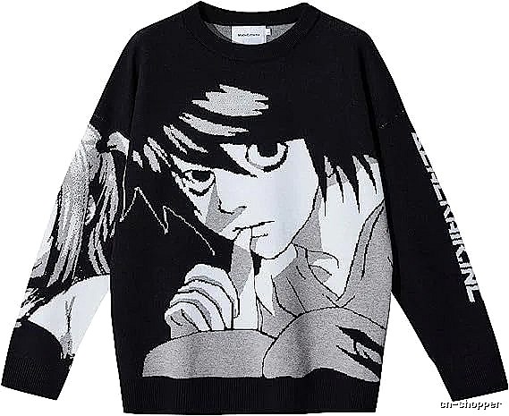 Premium Style Anime graphic sweater Black Knit Top for Minimal Outfits