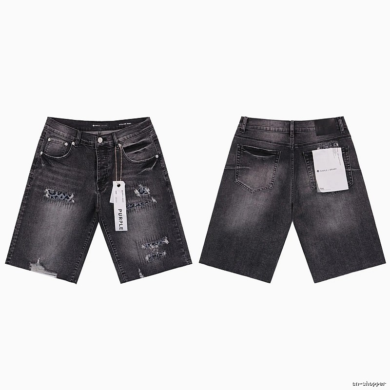PurpleGodspeed High Street Ripped Black Gray Denim Shorts