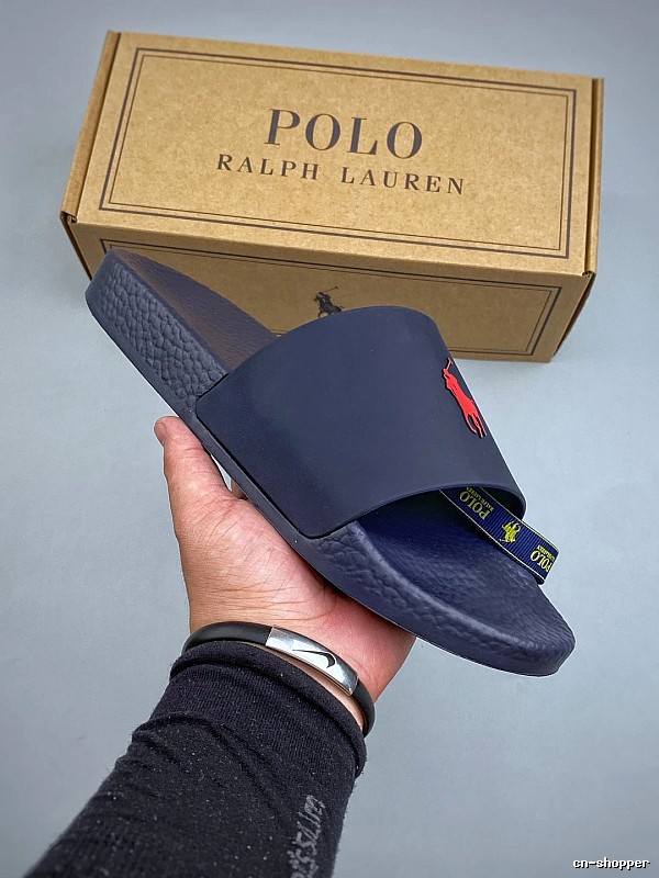 Ralph Lauren Navy Blue Logo Slides and Wide Upper Band