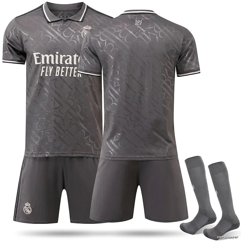 Real Madrid's dark pattern style gray jersey