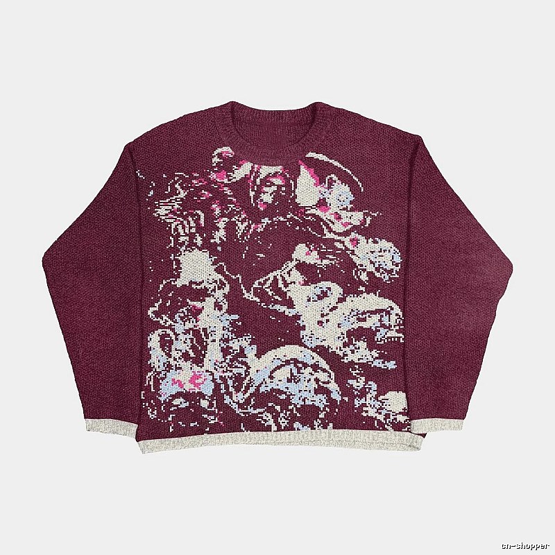 Resort Anime graphic sweater Black Knit Top with Premium Look