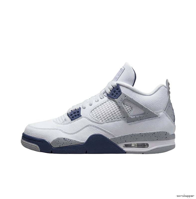 Retro-style white and blue Jordan 4 shoes