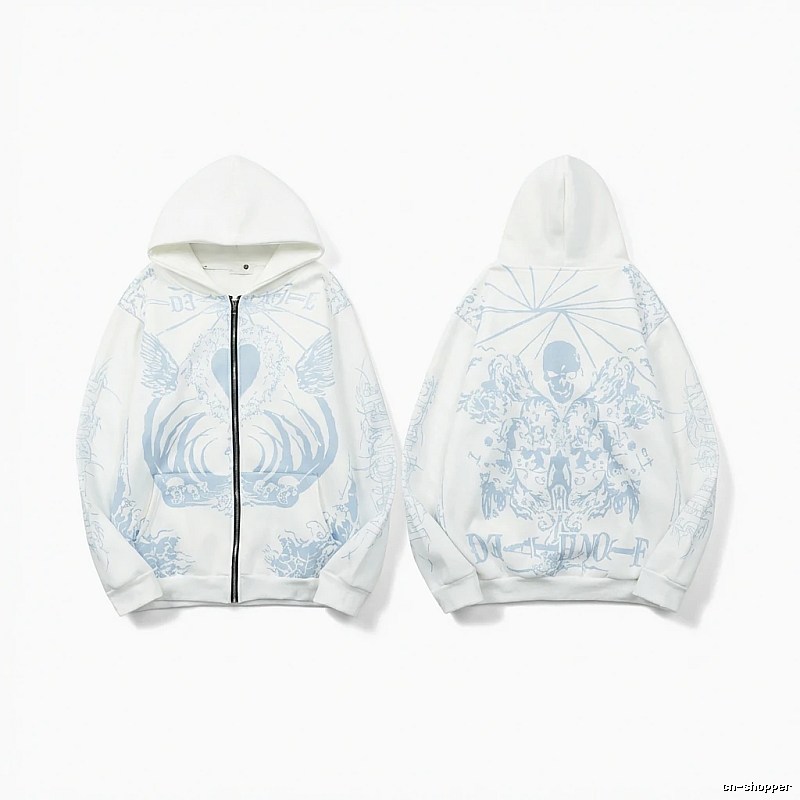 Revenge Skull Print White Hoodie