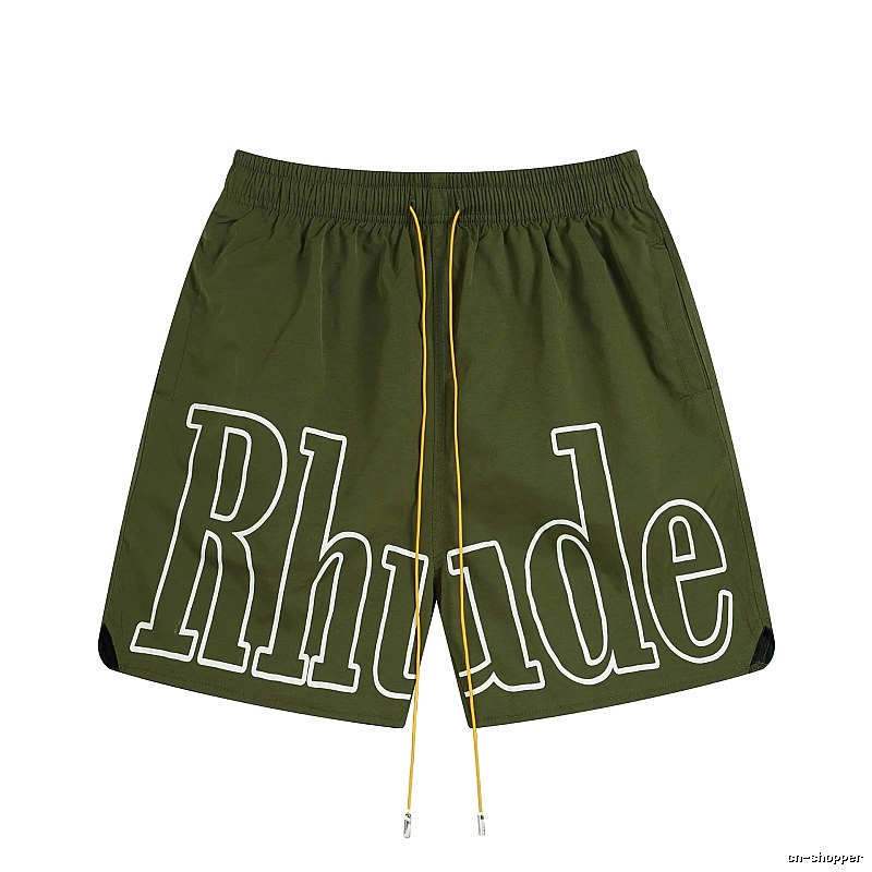 RHUDE letter-style military green shorts
