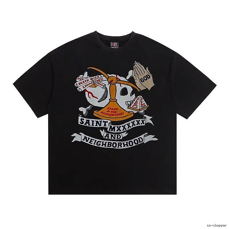 SAINT Skull Print Street Style Black T-Shirt
