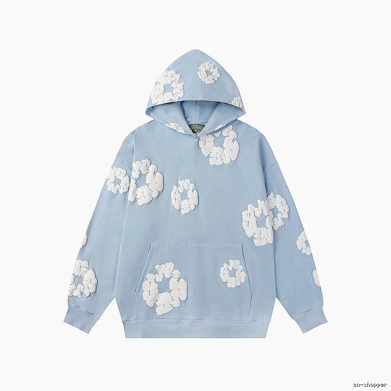 Sky Blue Flower Print Pullover Hoodie