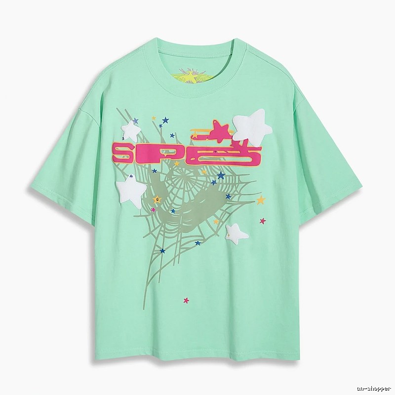 Sp5der star - printed light green T - shirt