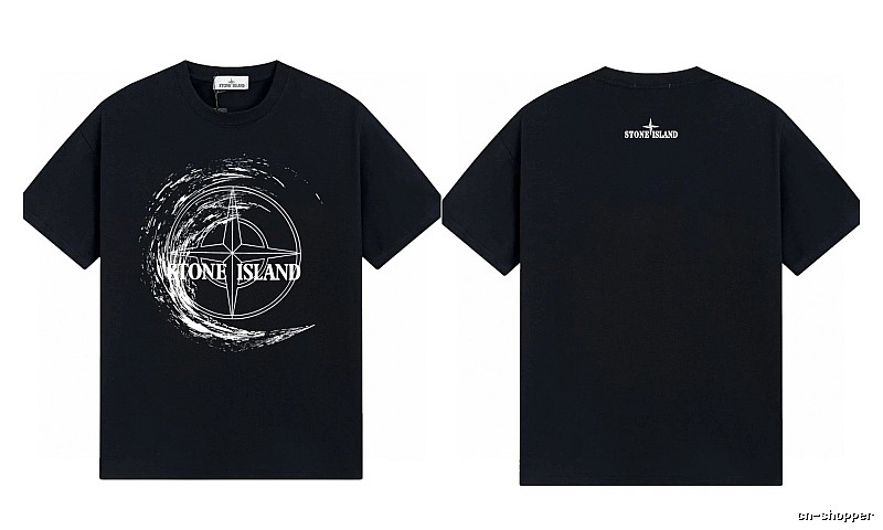 Stone Island Compass Print Street Style Black T-Shirt