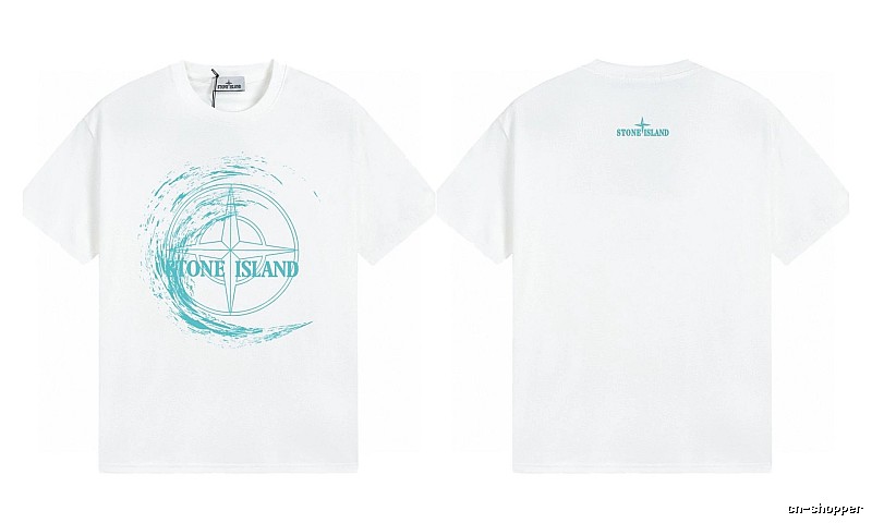 Stone Island Compass Print Street Style White T-Shirt
