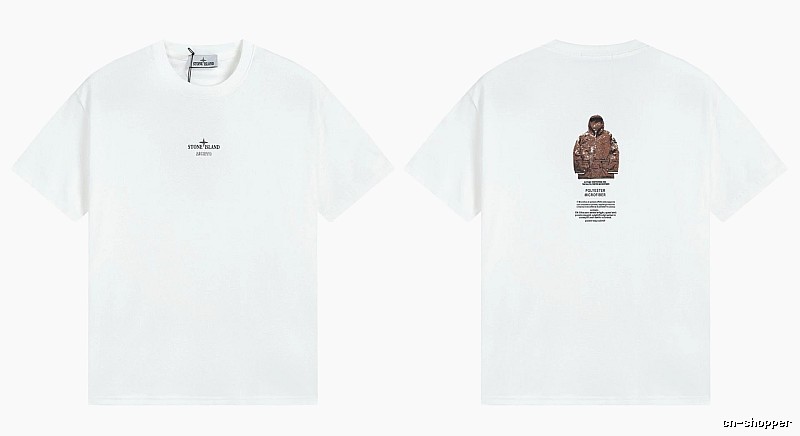 Stone Island Printed Functional Style White Short Sleeve T-shirt