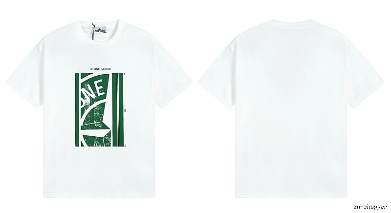 Stone Island Printed Street Style White Short Sleeve T-Shirt
