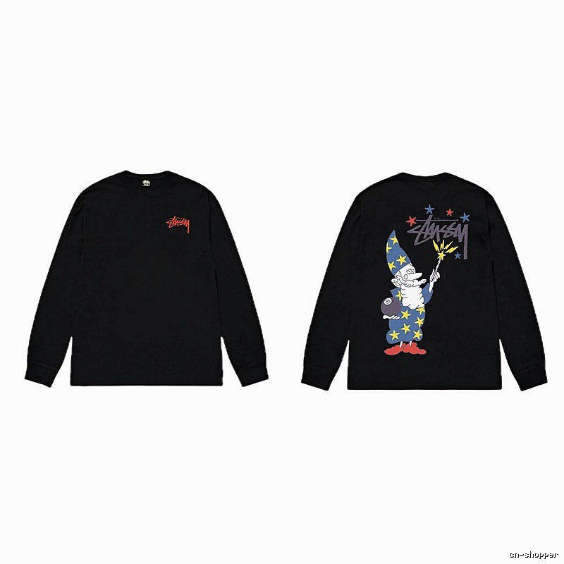 Stussy cartoon fun style black long-sleeved shirt