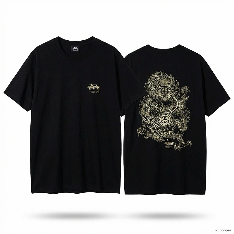Stussy Dragon Pattern Chinese Style Black T-shirt