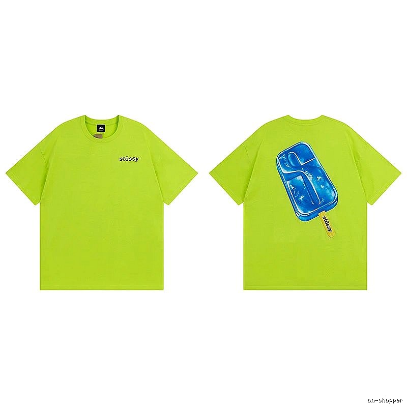 Stussy Fluorescent Green Spider Graphic T-Shirt Casual Layering Logo