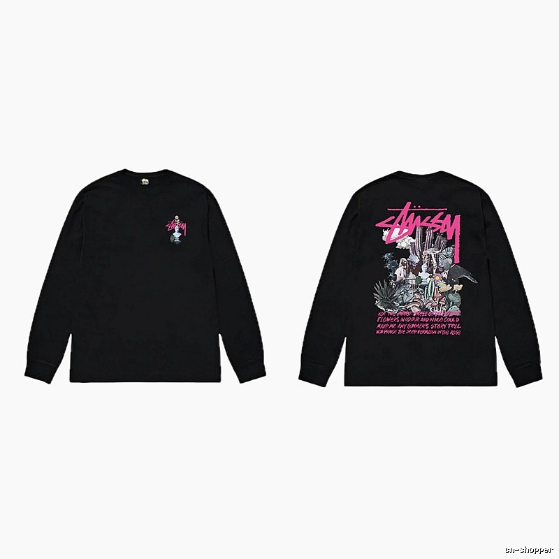 Stussy-printed trendy black T-shirt