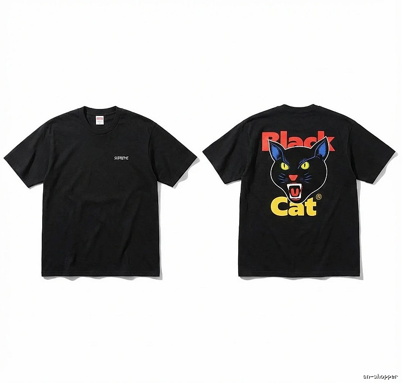 Supreme Black Cat Trendy and Cool Style Short-sleeve Shirt