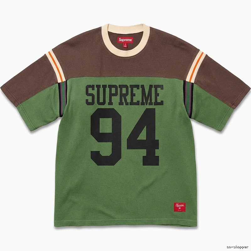 Supreme retro-style green and brown color-blocking T-shirt