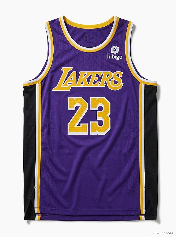 The retro-style No. 23 jersey of the Los Angeles Lakers.