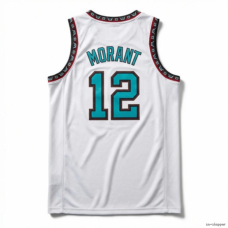 The white basketball uniform of Ja Morant of the Grizzlies.