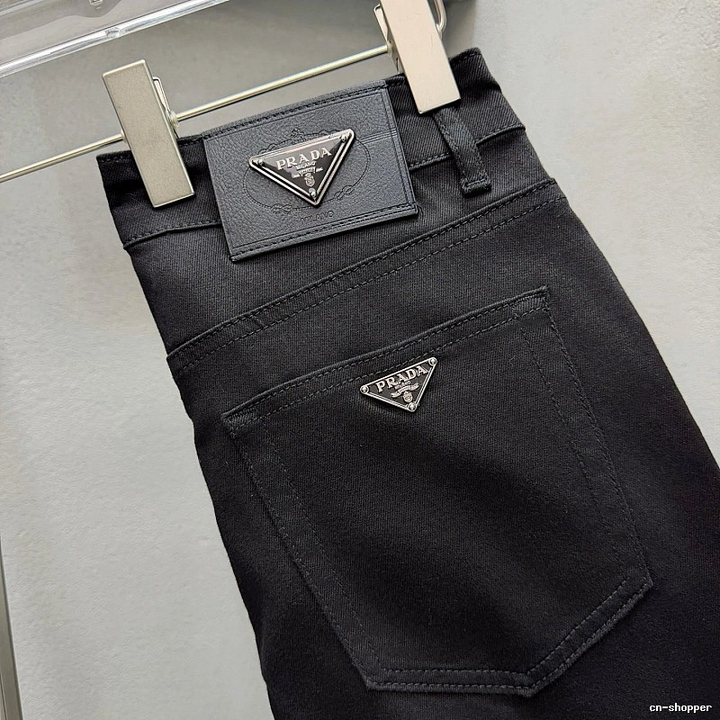 Triangle Hardware And A Structured Dark Denim Finish Prada Logo Jeans in Black
