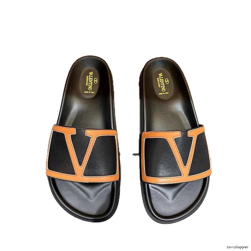 Valentino V-logo Casual Black and Brown Slide Sandals