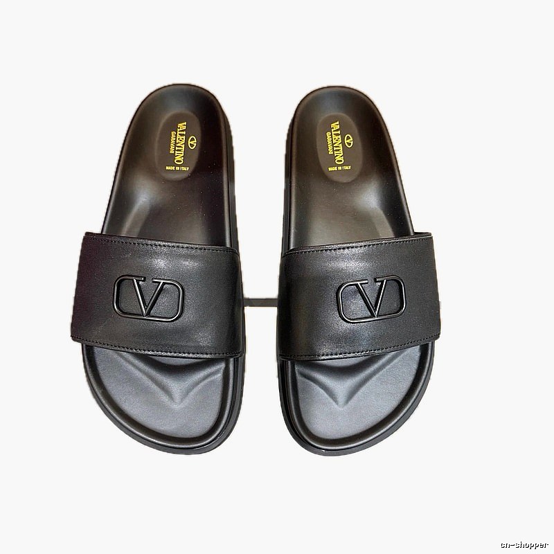 Valentino V-logo Light Luxury Style Black Slide Slippers