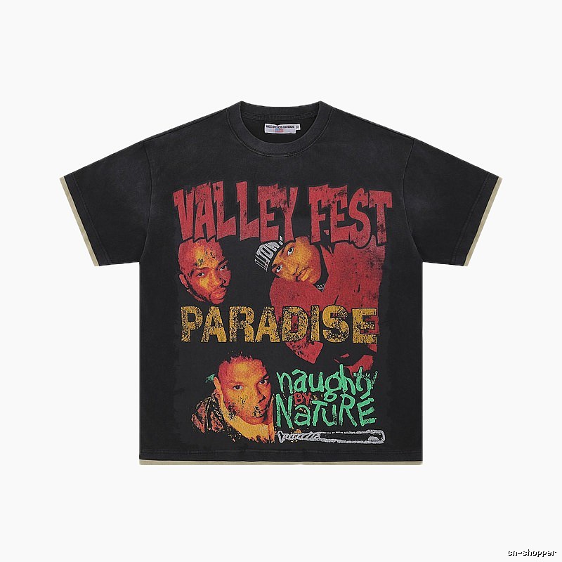 Valley Fest Hip-hop Vintage Distressed Black T-Shirt