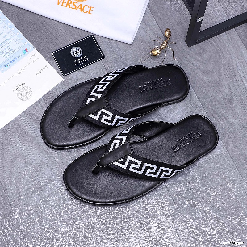 Versace Greek Key Trendy Style Black Flip-Flops