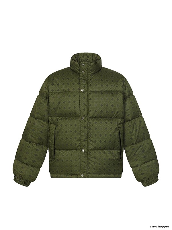 Vintage-style down jacket with Chrome Hearts print